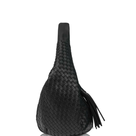 Milaner Italia Hallie Hobo Black Woven Nappa Leather Zip Top Bag Purse New - Picture 4 of 14